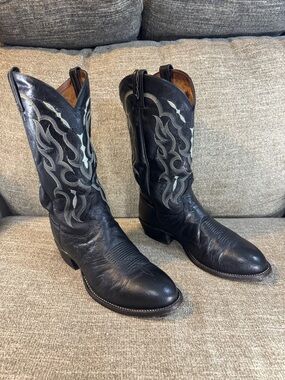 Tony Lama Men's Black Smooth Ostrich Round Toe Western Boots CT871 Size 10.5 EE